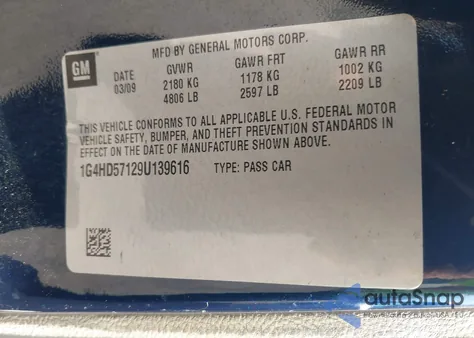 2009 Buick Lucerne Cxl from USA, damaged, VIN 1G4HD57129U139616